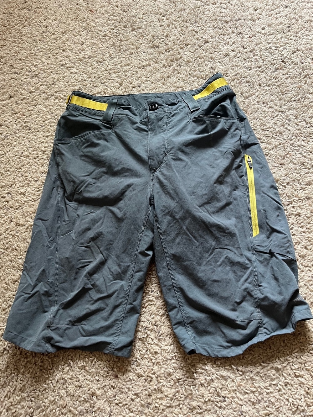 Patagonia Men's Gray Outdoor Shorts with Yellow Accents